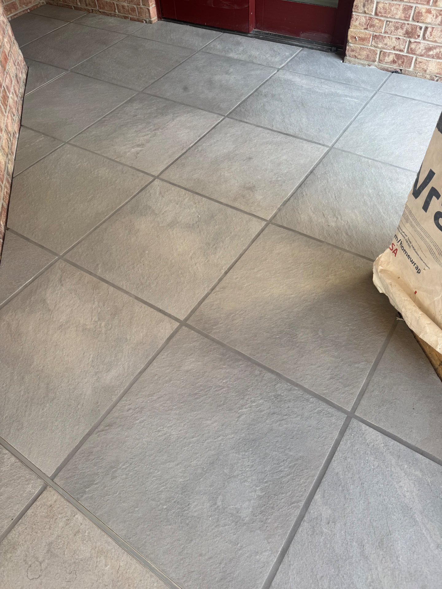 Stone-look porcelain tile front porch